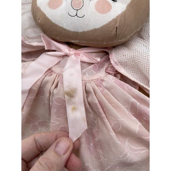Vintage Applause Dolly Bunny Fabric Plush Doll Pink Dress Tulle Bonnet Easter - Picture 5 of 15